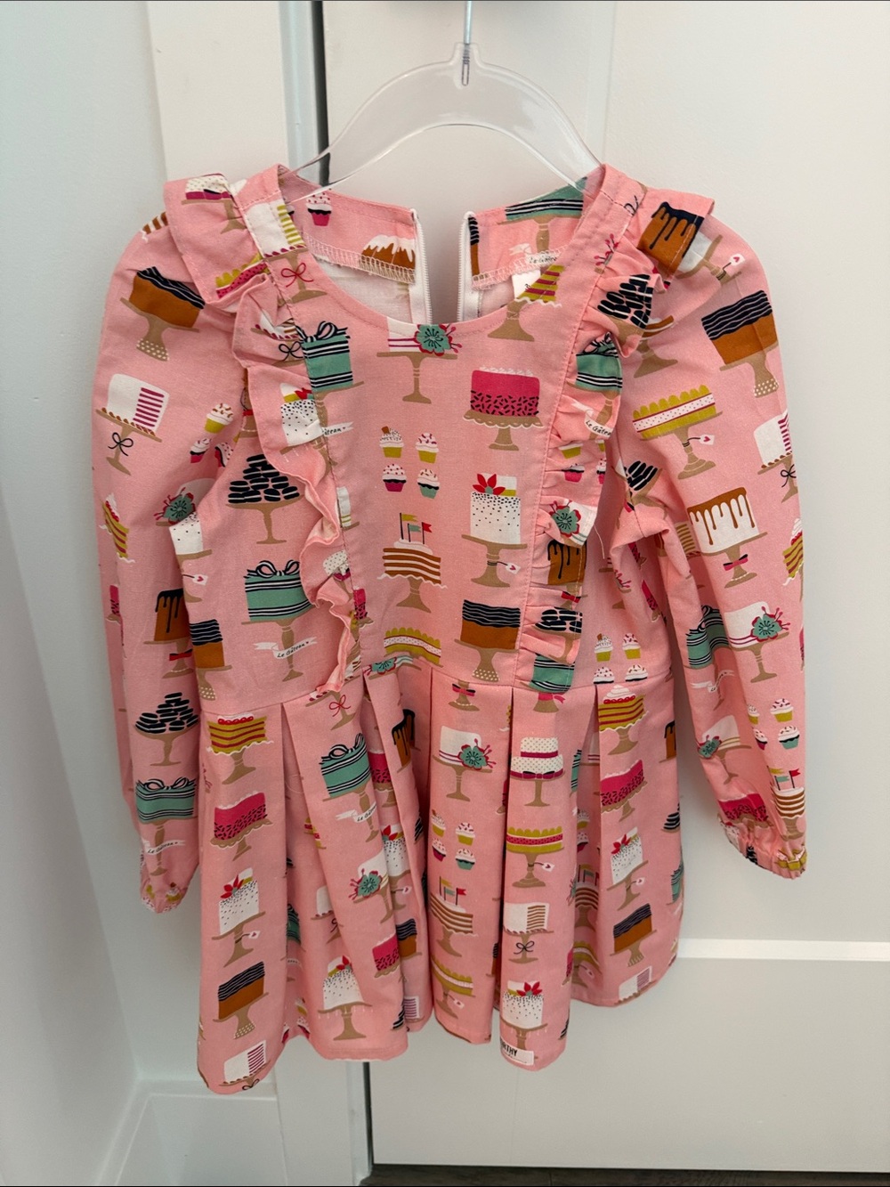 Girls Pink Cake Print Ruffle Dress